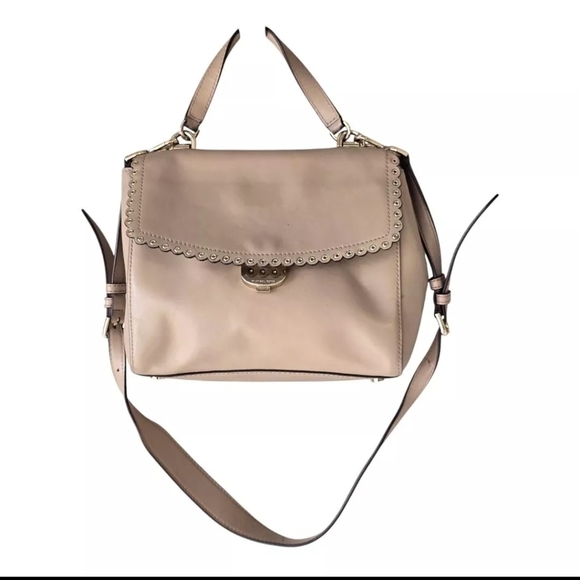 Michael Kors Ava Scalloped Satchel Shoulder Bag Brige Leather Gold Hardware - Picture 2 of 15